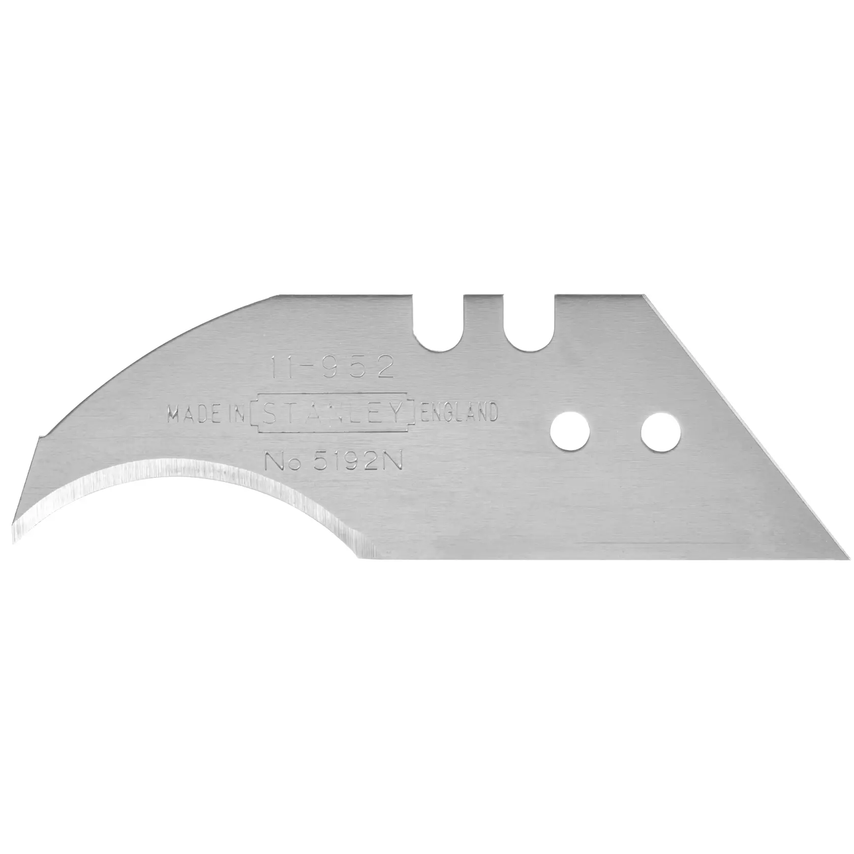 Stanley 0-11-952 lama curva per utensile, metallo argento, fotografia prodotto, vista laterale su sfondo bianco.