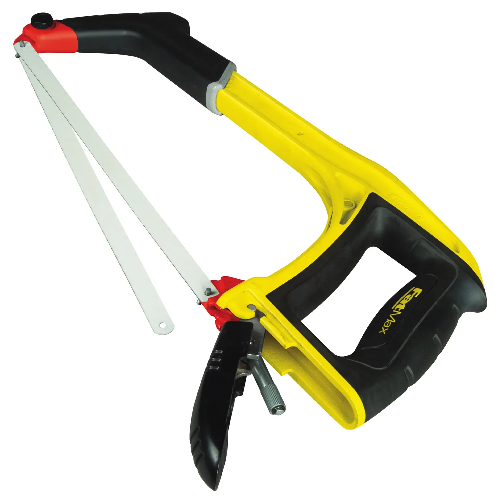 STANLEY 0-20-108 sega manuale con manico giallo e nero, vista frontale su sfondo bianco.