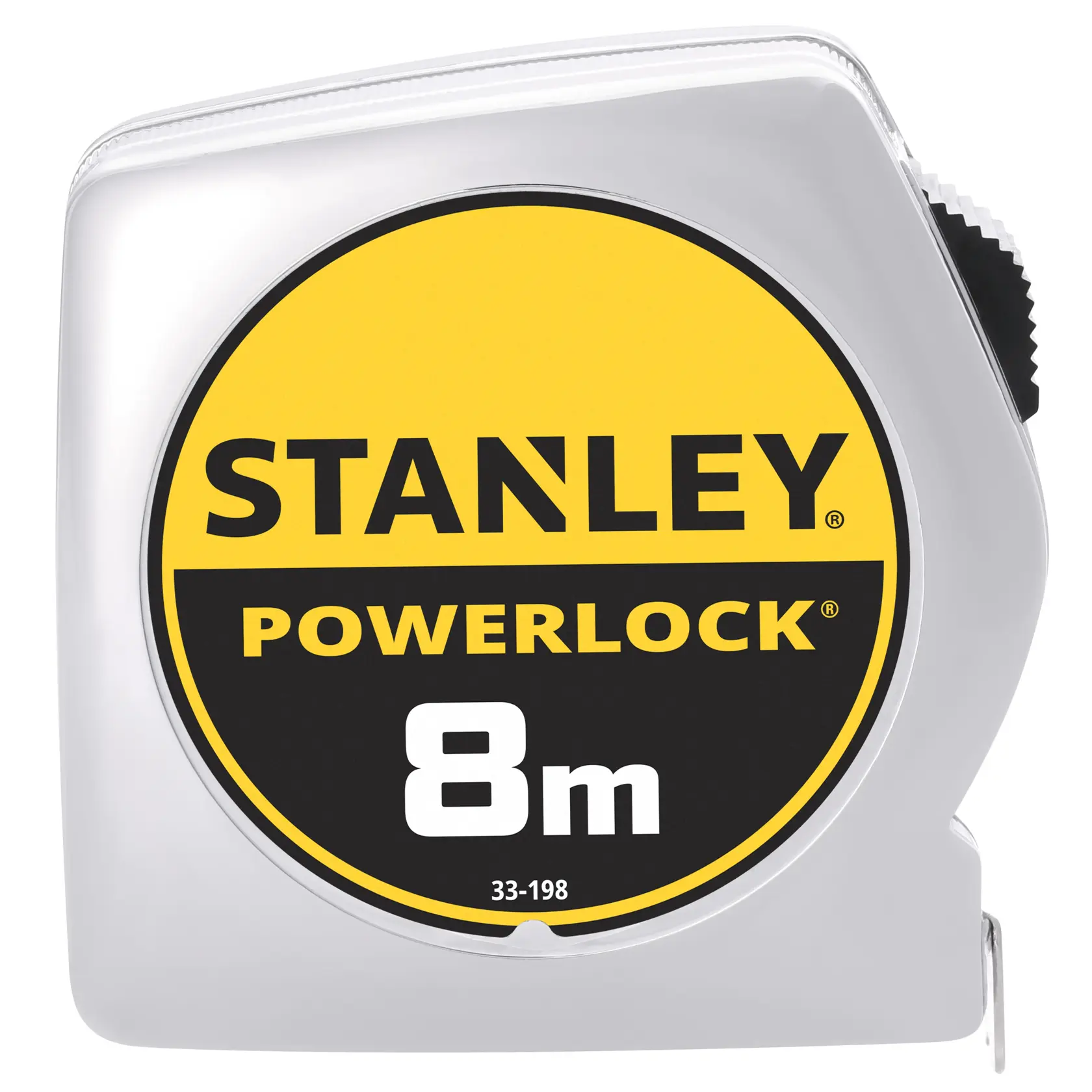 Foto del metro a nastro STANLEY 0-33-198 PowerLock 8m, custodia argento, vista frontale.