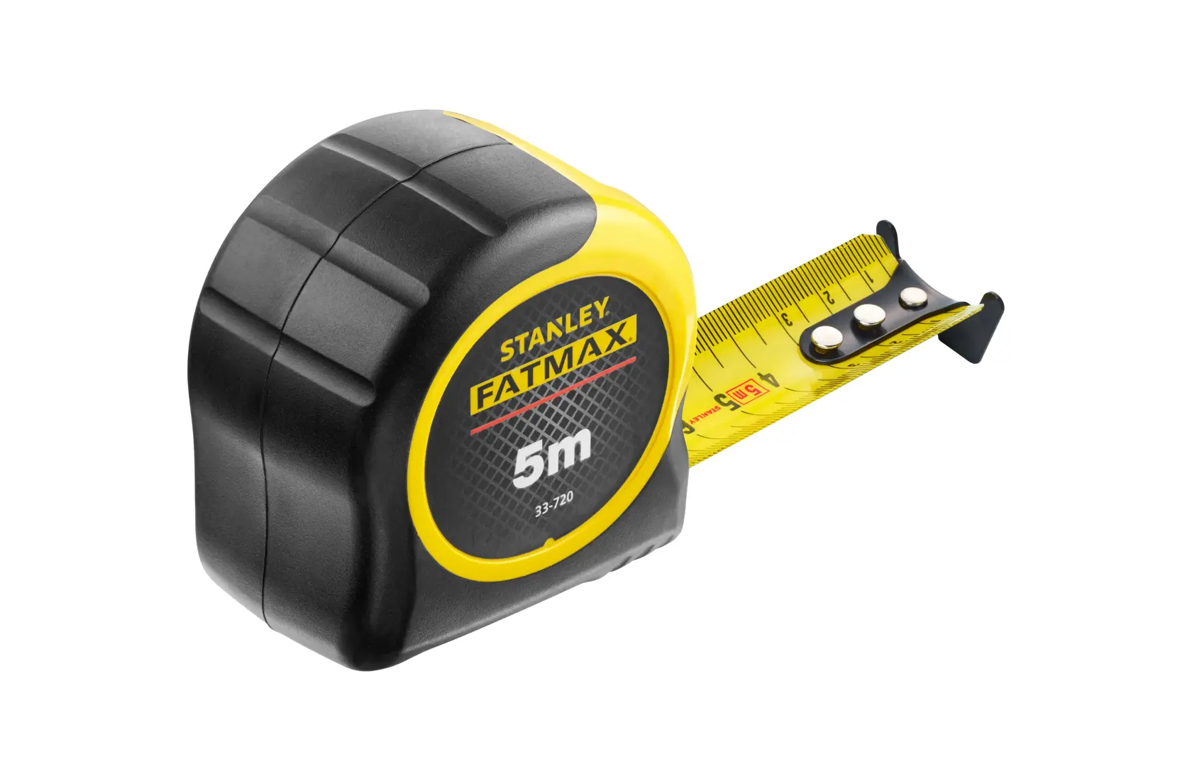 Stanley 0-33-720 metro FATMAX 5m, giallo e nero, foto laterale su sfondo bianco.