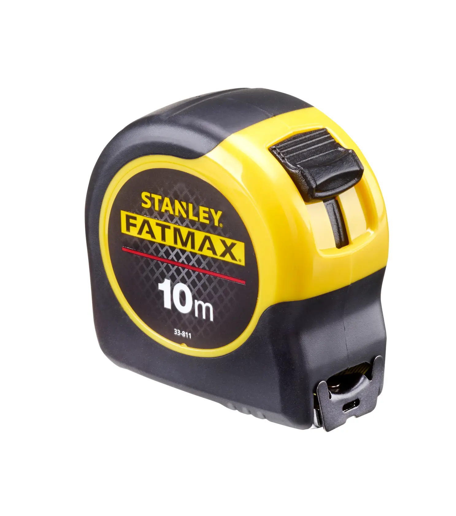 STANLEY FATMAX 0-33-811 metro a nastro, 10m, custodia nera e gialla, vista frontale su fondo bianco.