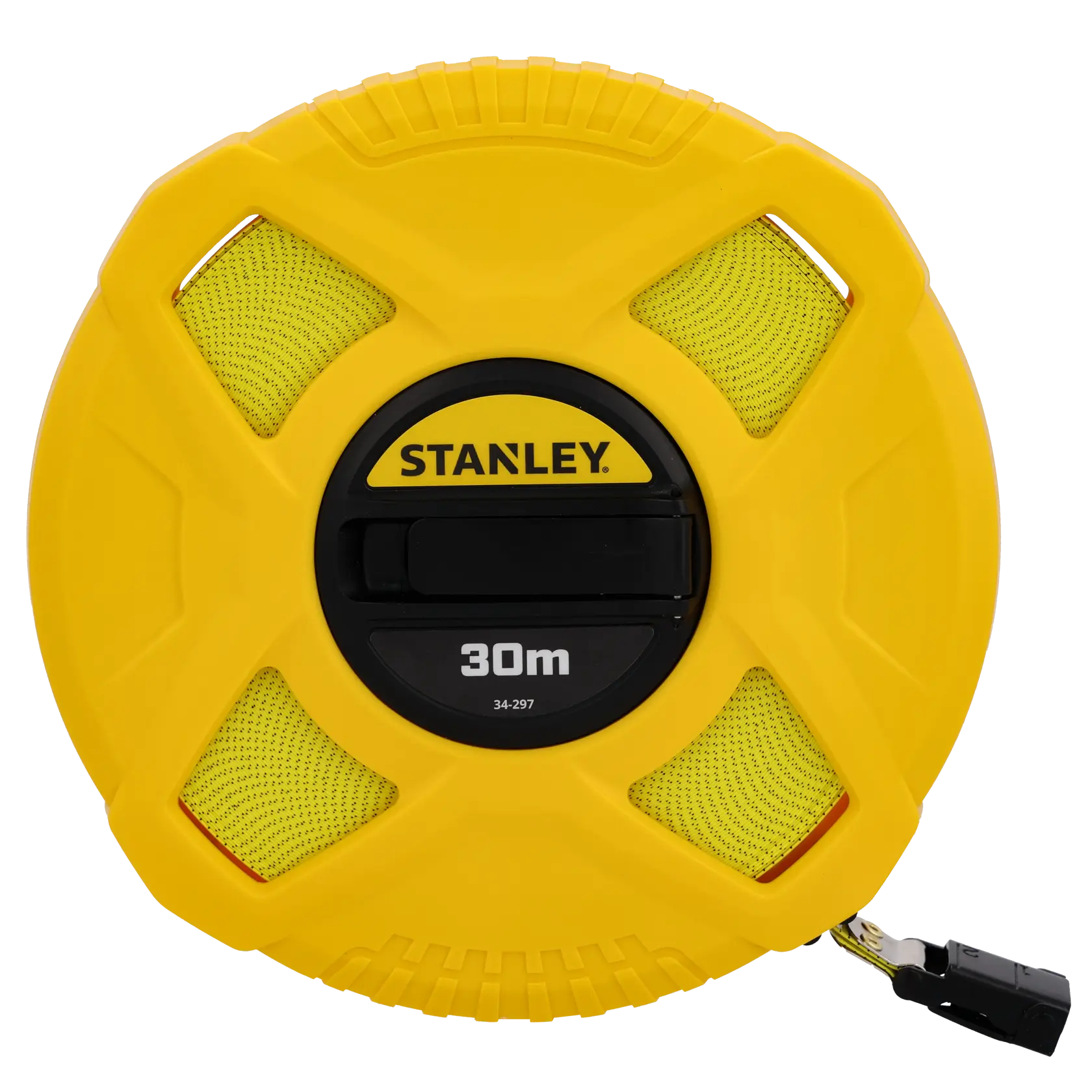 STANLEY 0-34-297 metro a nastro chiuso giallo 30m, vista frontale su sfondo bianco.