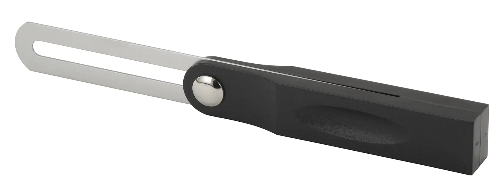 STANLEY 0-46-825 truschino con manico in plastica e lama in metallo, angolo retto, su sfondo bianco.