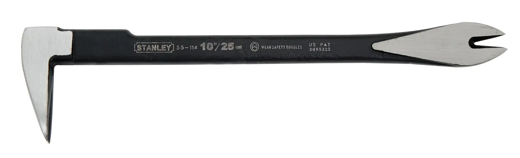 STANLEY 0-55-114 piede di porco piatto in acciaio, nero e argento, vista laterale su sfondo bianco.