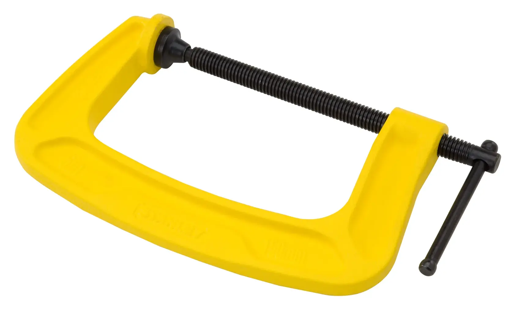 STANLEY 0-83-035 morsetto a C giallo con vite nera, vista laterale, utensile da serraggio.