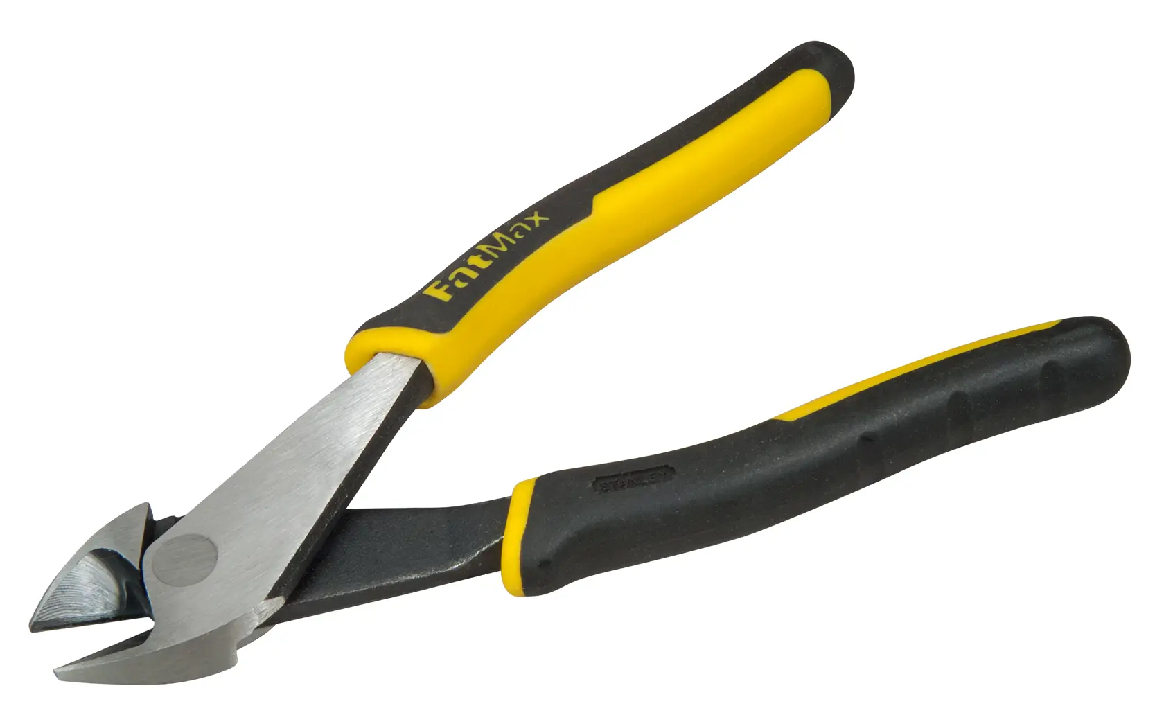 Pinza tagliafili diagonale STANLEY 0-89-859 con manici gialli e neri, vista laterale, sfondo bianco.