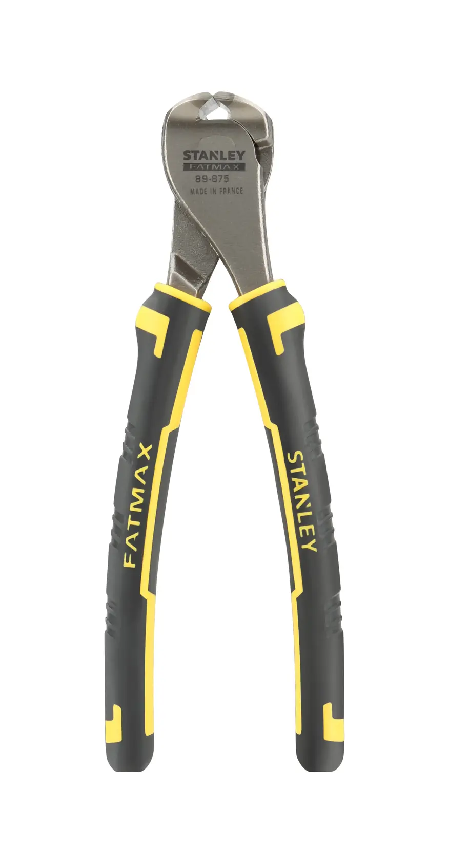 STANLEY 0-89-875 FATMAX pinza da taglio diagonale, manici neri e gialli, foto frontale.