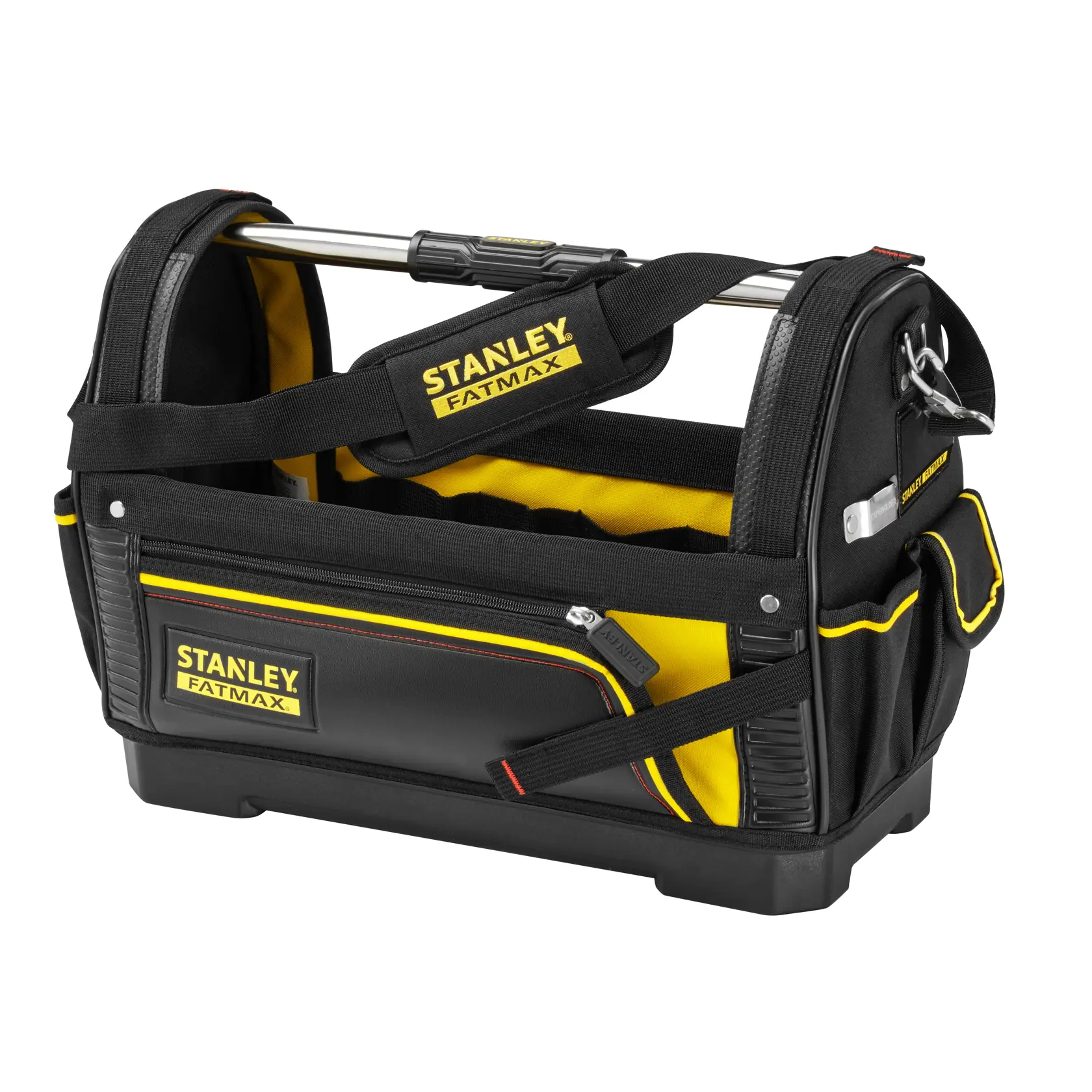 STANLEY 1-93-951 borsa porta attrezzi con apertura superiore, nera e gialla, angolo frontale, manico rinforzato.