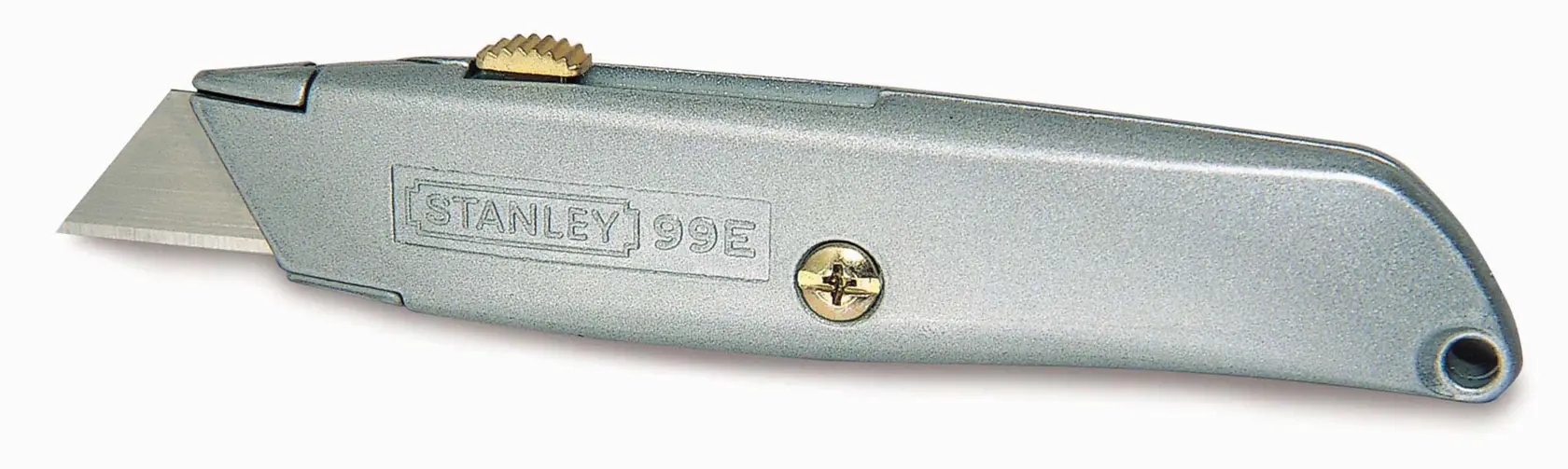 STANLEY 2-10-099 coltello universale argento vista laterale, manico dritto con lama esposta.