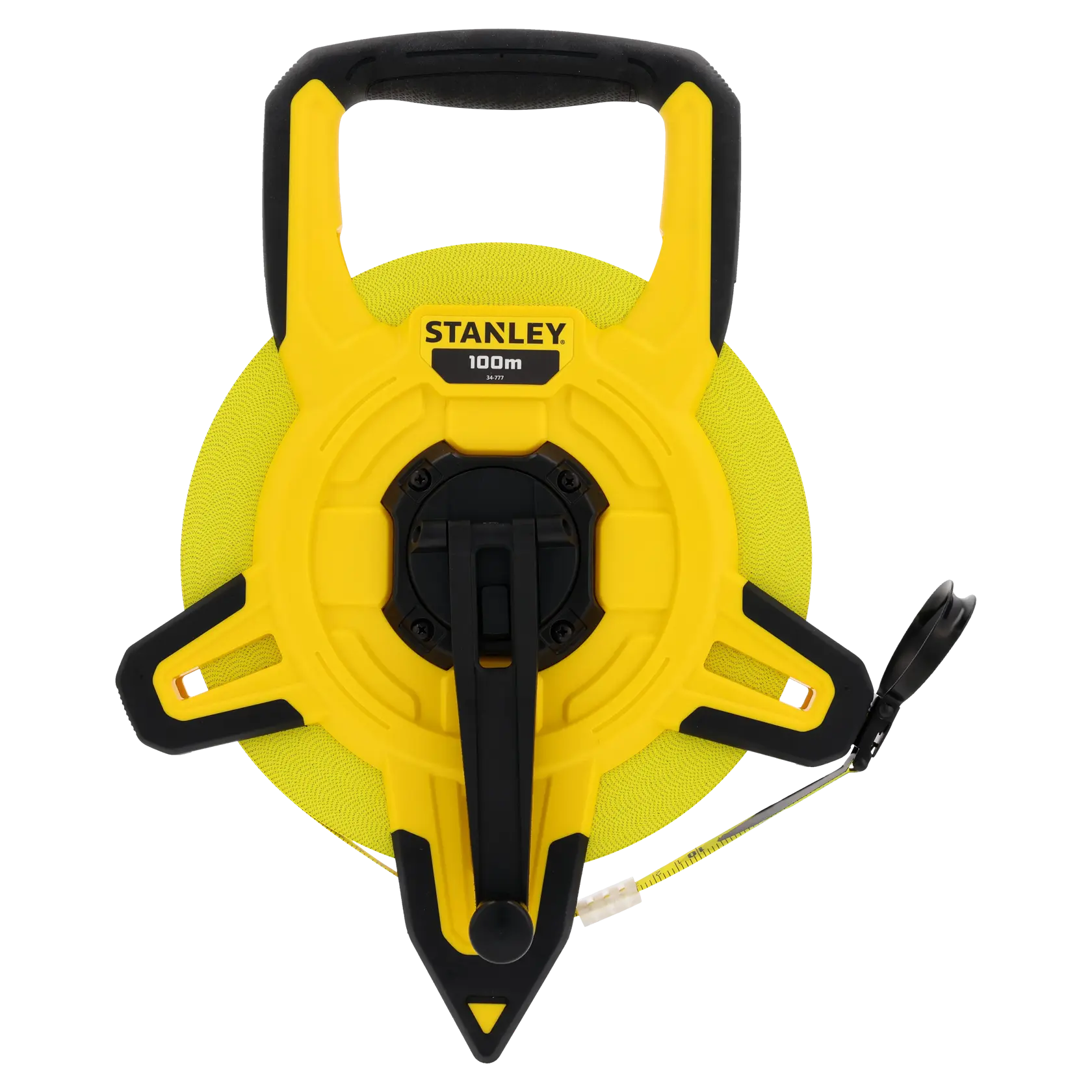 STANLEY 2-34-777 metro a nastro aperto giallo e nero 100m, vista frontale su sfondo bianco.