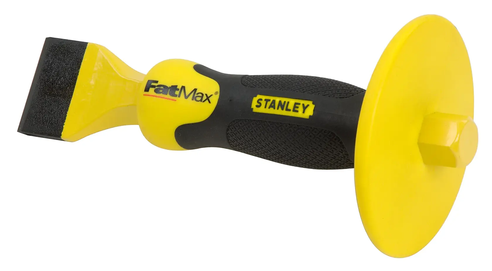 Scalpello manuale STANLEY 4-18-333 con manico giallo e nero, vista laterale su sfondo bianco.