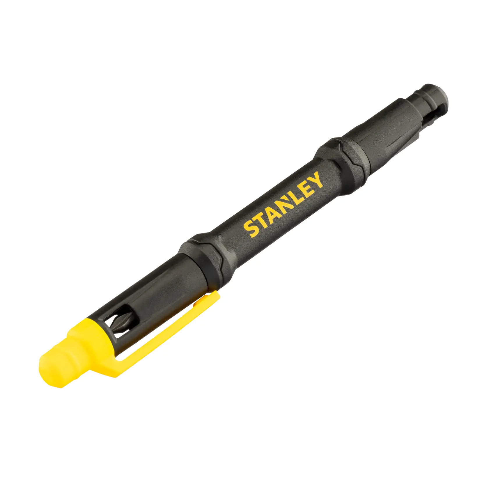 Cacciavite a penna nero e giallo STANLEY 66-344M, vista angolata su sfondo bianco.