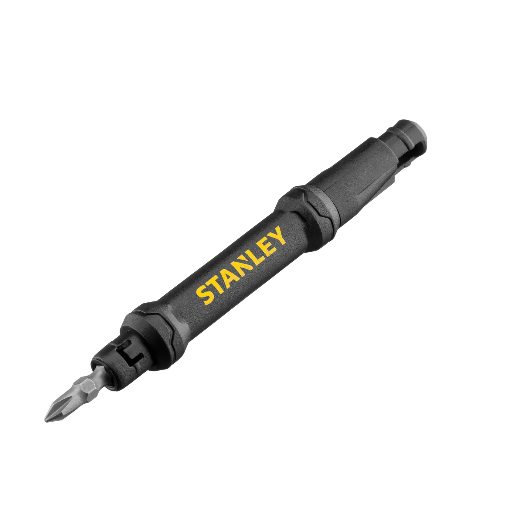 STANLEY 66-344M cacciavite multi-bit nero, angolato su sfondo bianco.