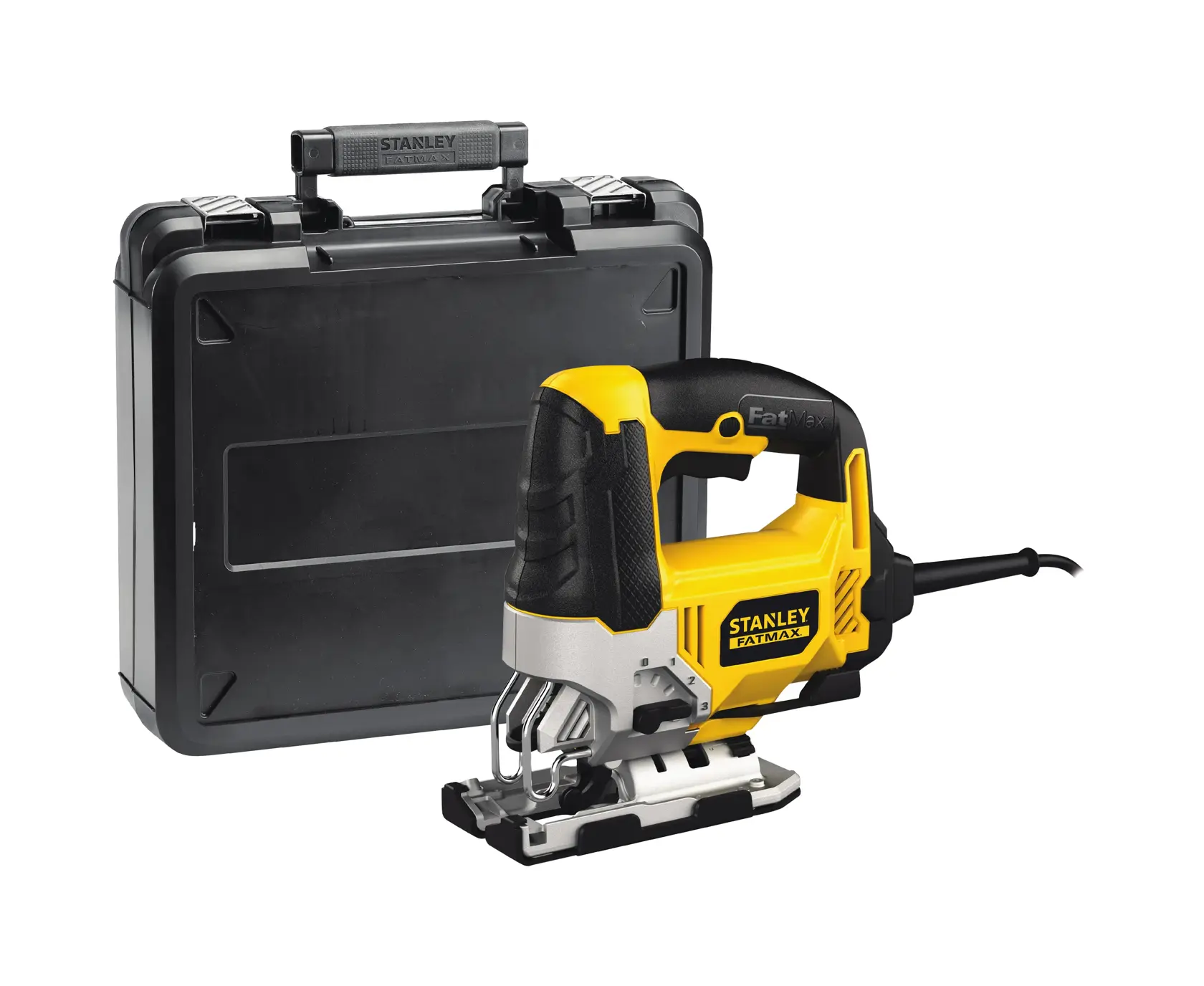 STANLEY FME340K seghetto alternativo con valigetta nera, vista laterale su sfondo bianco.