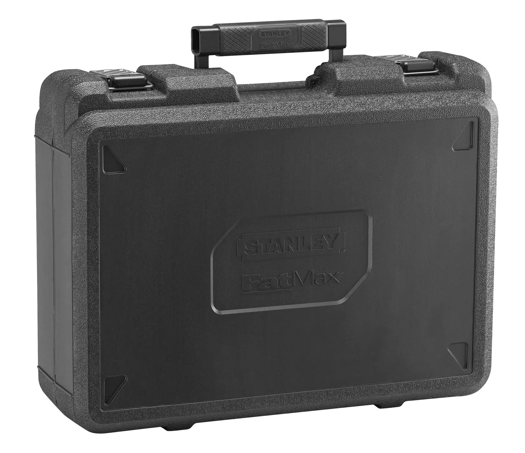 STANLEY FME340K valigetta nera rigida, logo FatMax, vista frontale, maniglia e chiusure robuste.