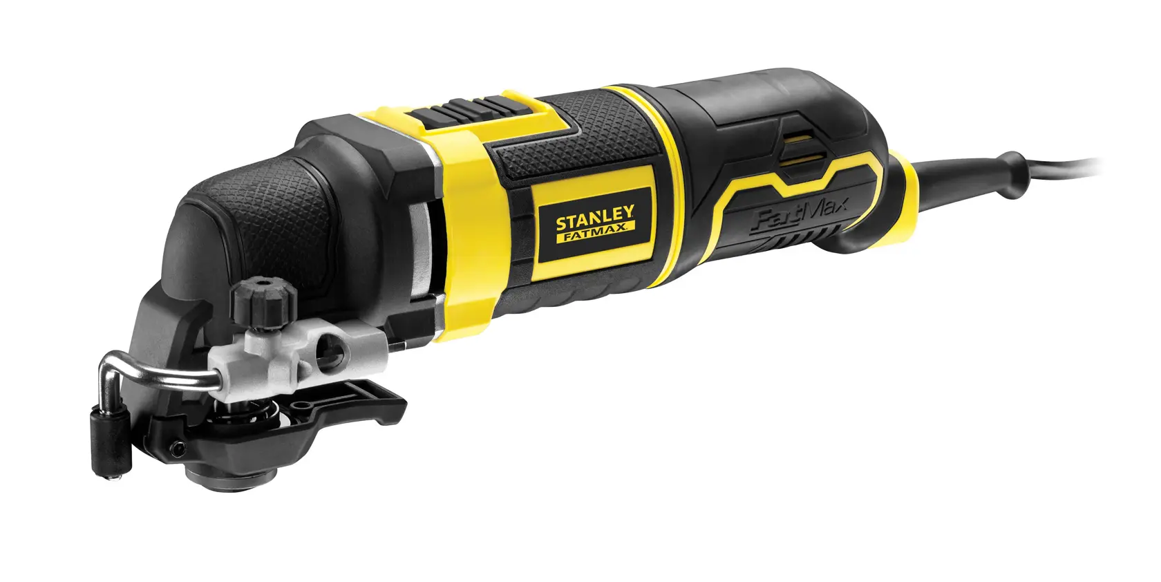 Utensile multifunzione oscillante STANLEY FME650K, nero e giallo, vista laterale destra su sfondo bianco.