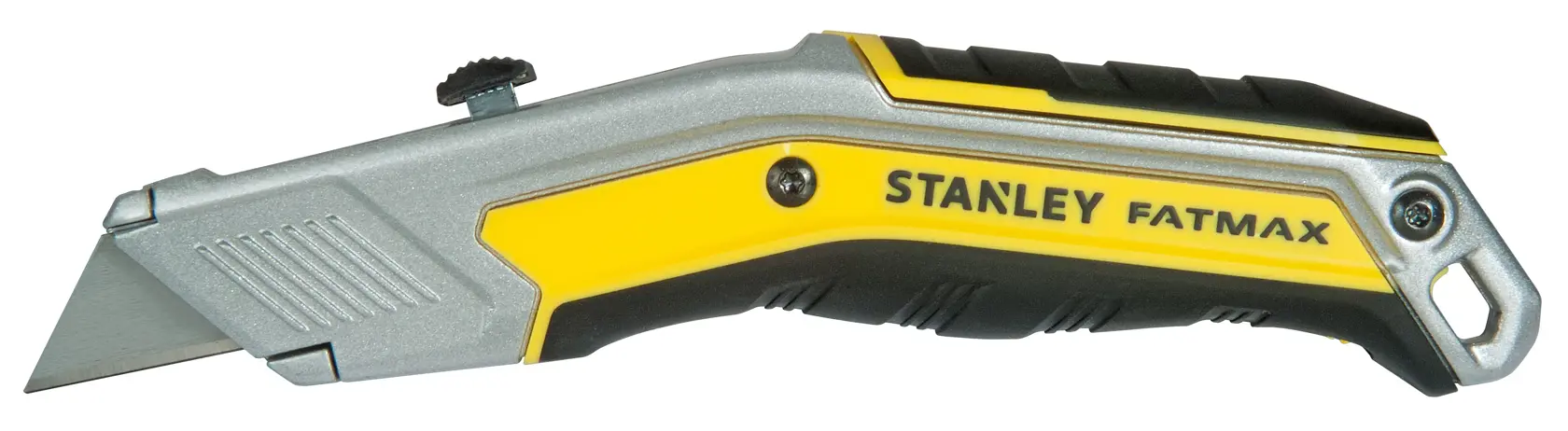 Foto di taglierino Stanley FMHT0-10288, argento e giallo, vista laterale sinistra, serie FatMax.