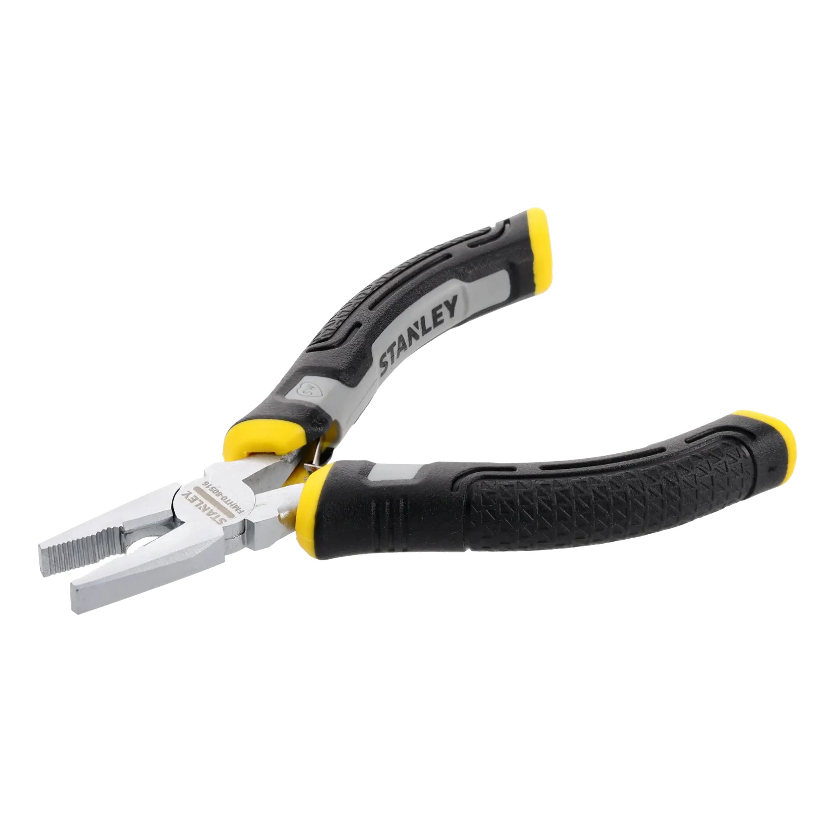 Pinza Stanley con manici ergonomici neri e gialli, mostrata su sfondo bianco.