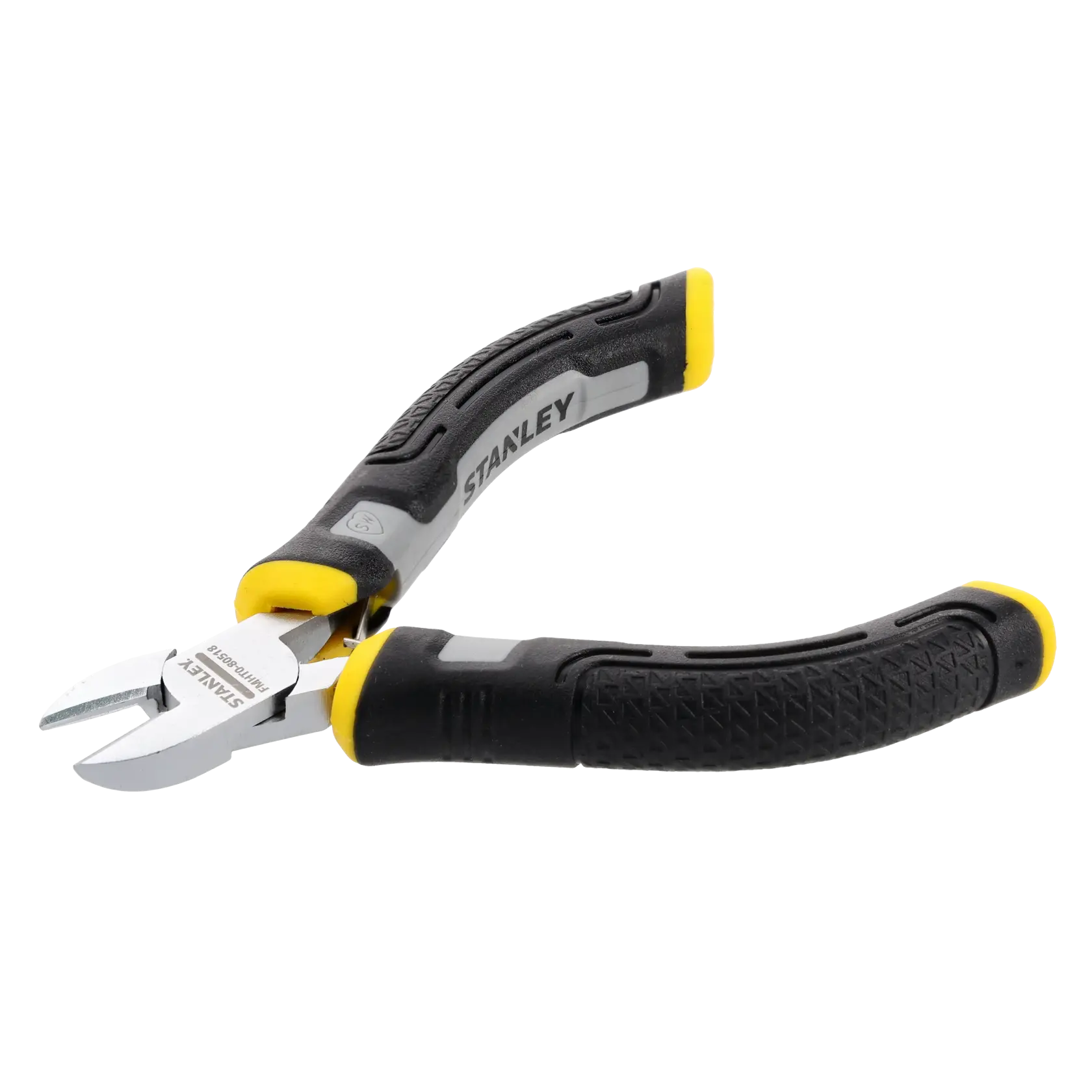 Una pinza da taglio diagonale STANLEY con manici ergonomici neri e gialli.