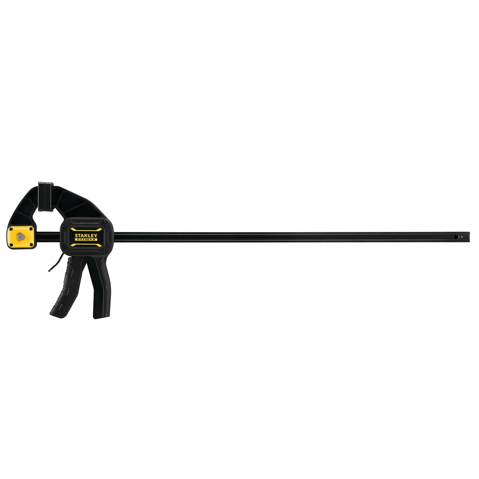 STANLEY FMHT0-83236 morsetto a barra, nero e giallo, vista laterale, manico ergonomico.
