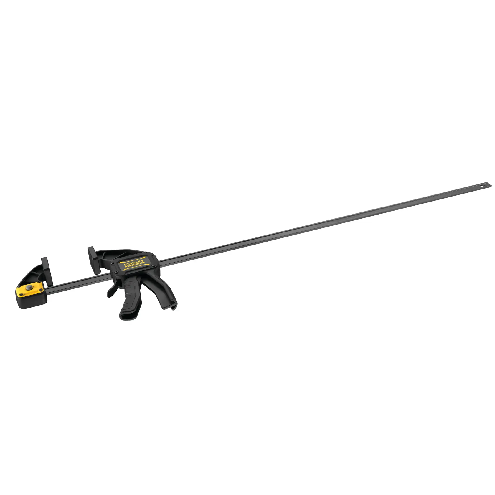 STANLEY FMHT0-83237 morsetto a barra con impugnatura nero e gialla, vista laterale su sfondo bianco.