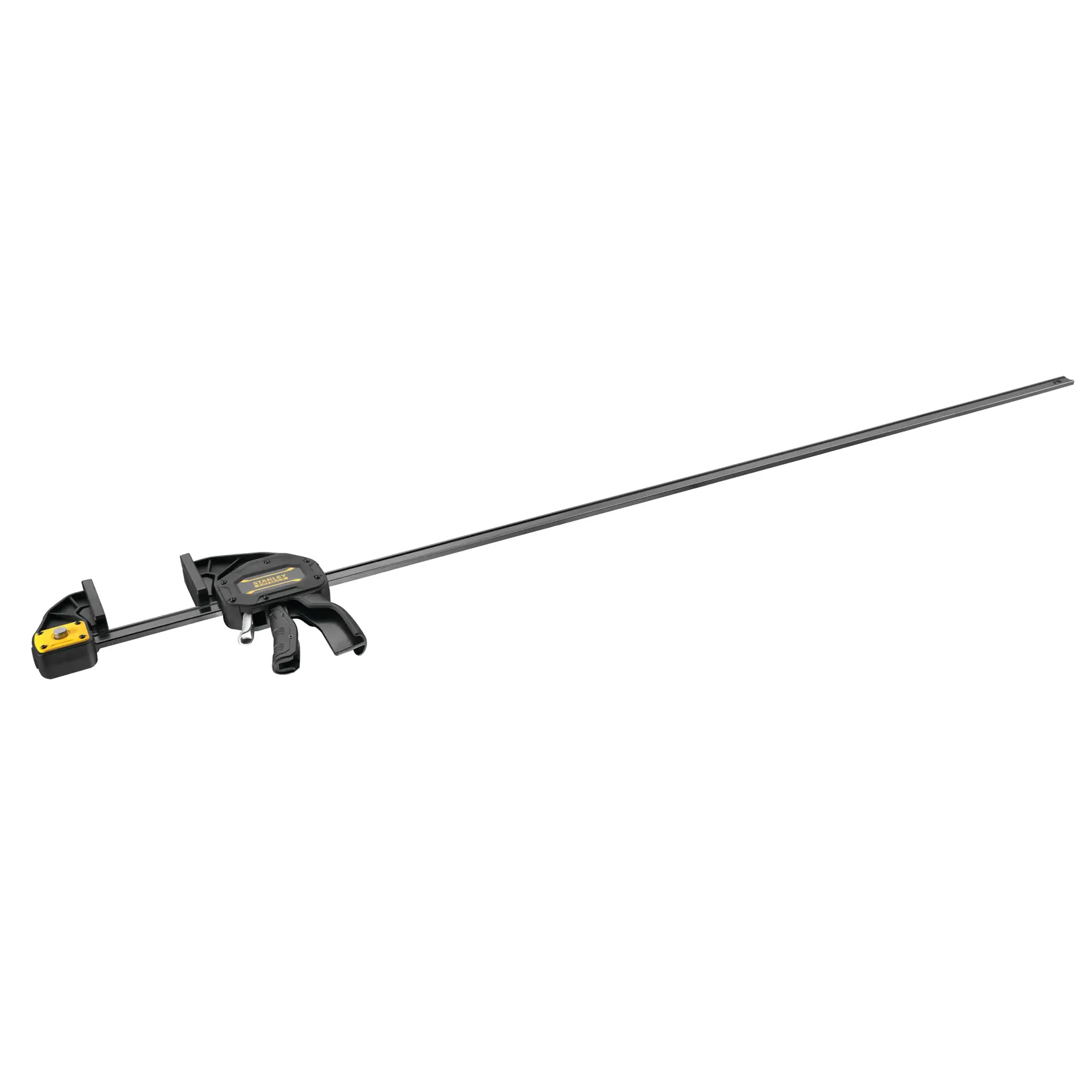STANLEY FMHT0-83242 morsetto a barra con manico nero e giallo, angolo laterale su sfondo bianco.