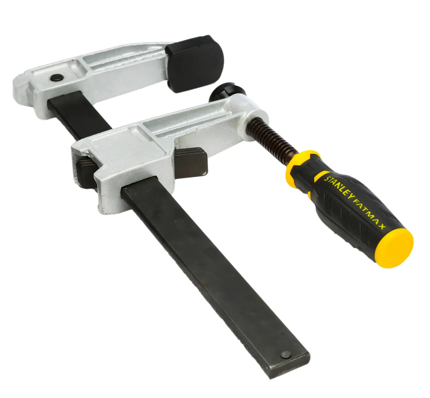 STANLEY FMHT0-83245 morsetto a barra con manico nero e giallo, angolato su sfondo bianco.
