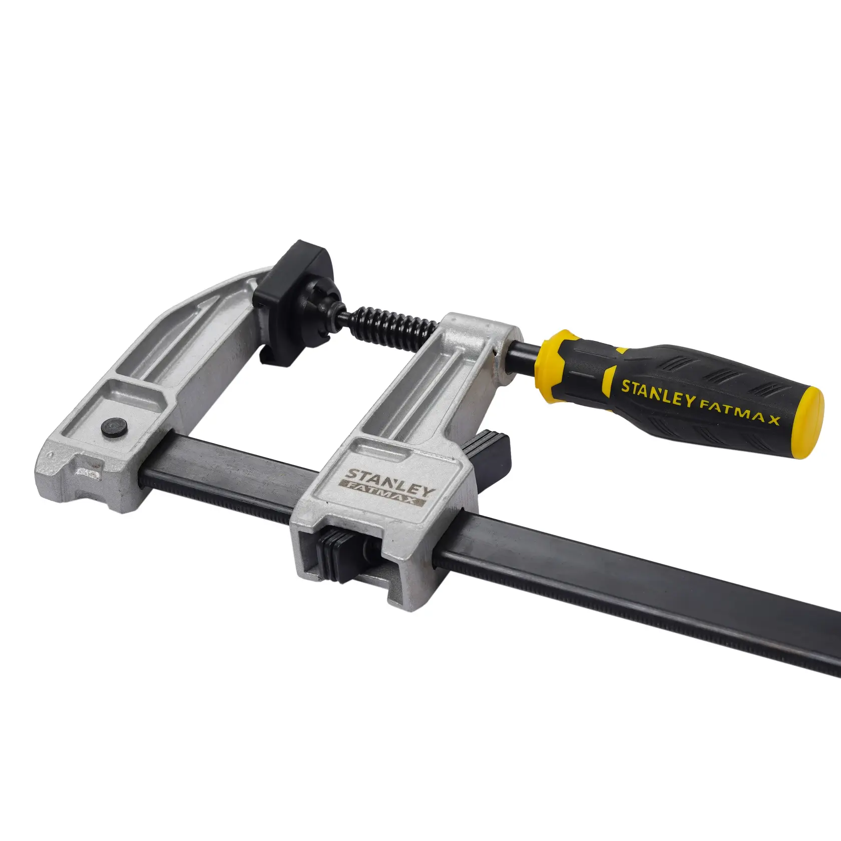 STANLEY FMHT0-83245 morsetto corpo argento, manico nero e giallo, vista laterale su sfondo bianco.