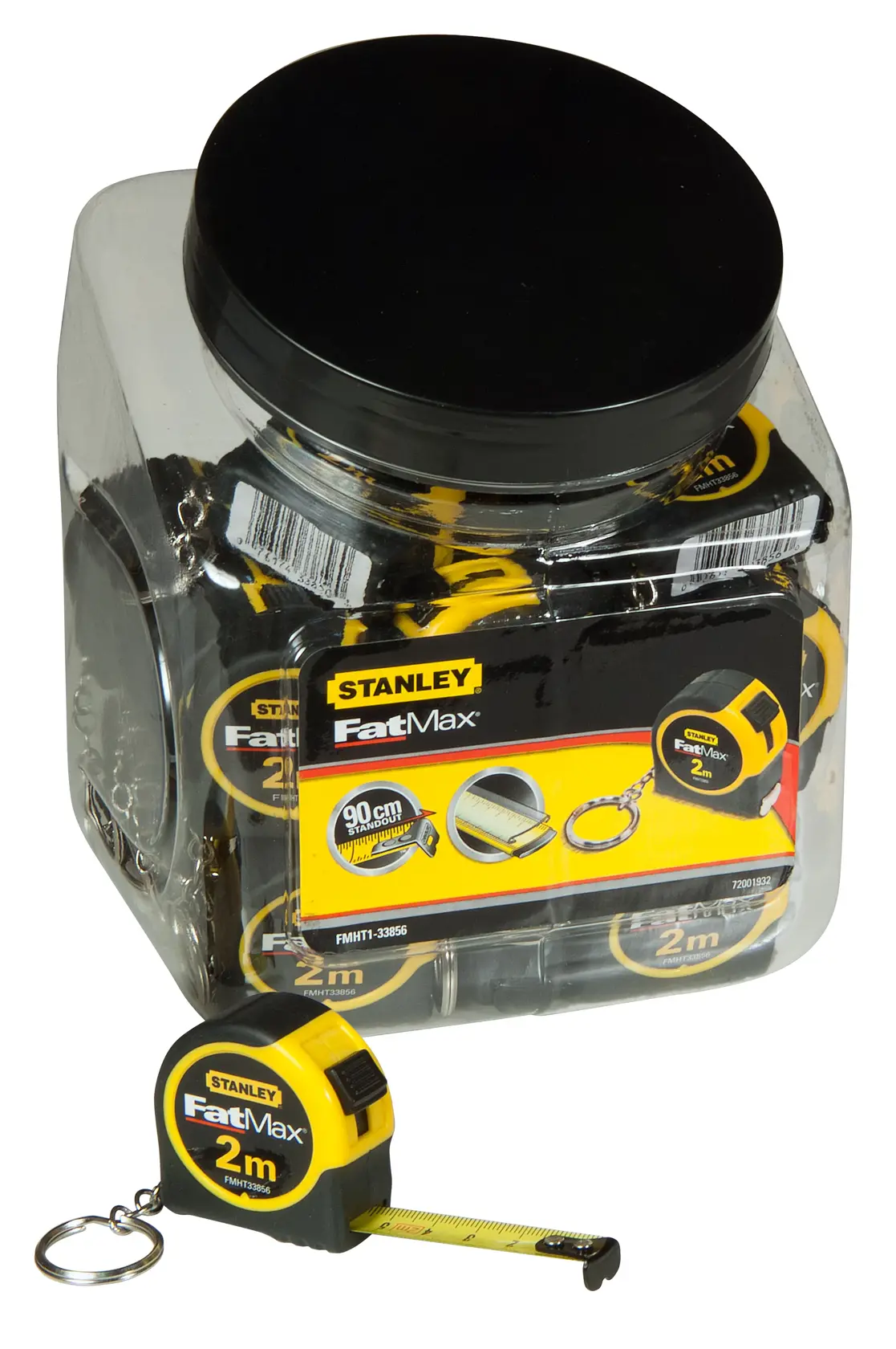 Foto di barattolo STANLEY FMHT1-33856 FatMax con diversi metri a nastro gialli e neri da 2m.