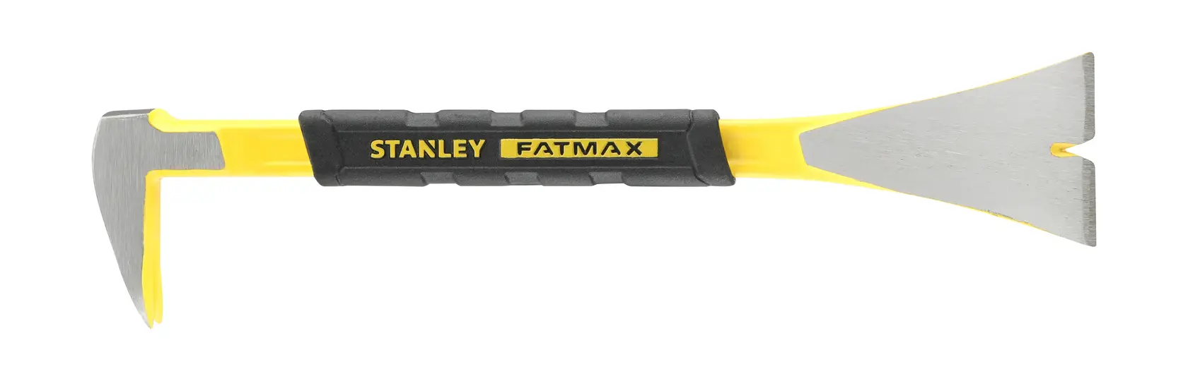 Stanley FMHT1-55009 barra di leva con manico giallo e nero, vista laterale su sfondo bianco.
