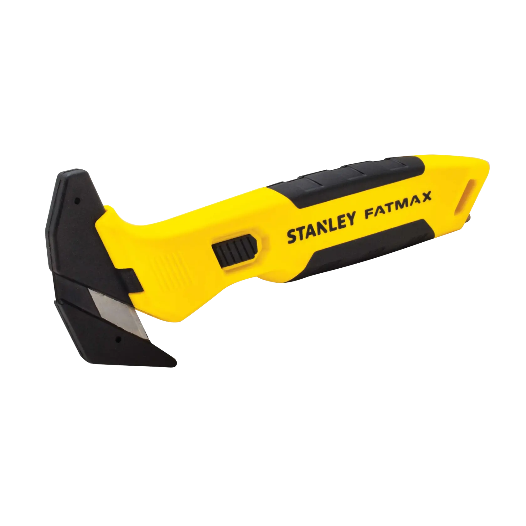 STANLEY FMHT10358-0 coltello multiuso giallo e nero, angolo laterale, manico ergonomico, lama visibile, fotografia.