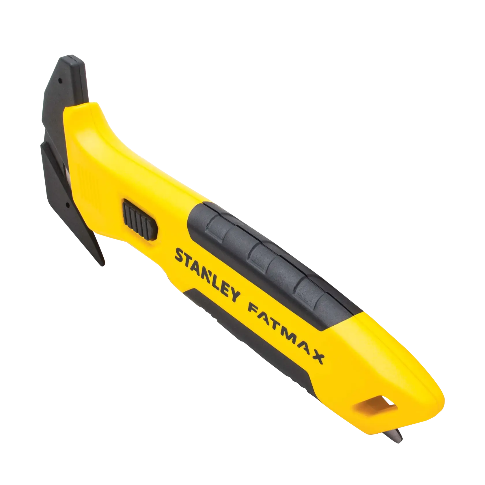Coltello universale STANLEY FMHT10358-0 con manico giallo e nero, vista laterale su sfondo bianco.