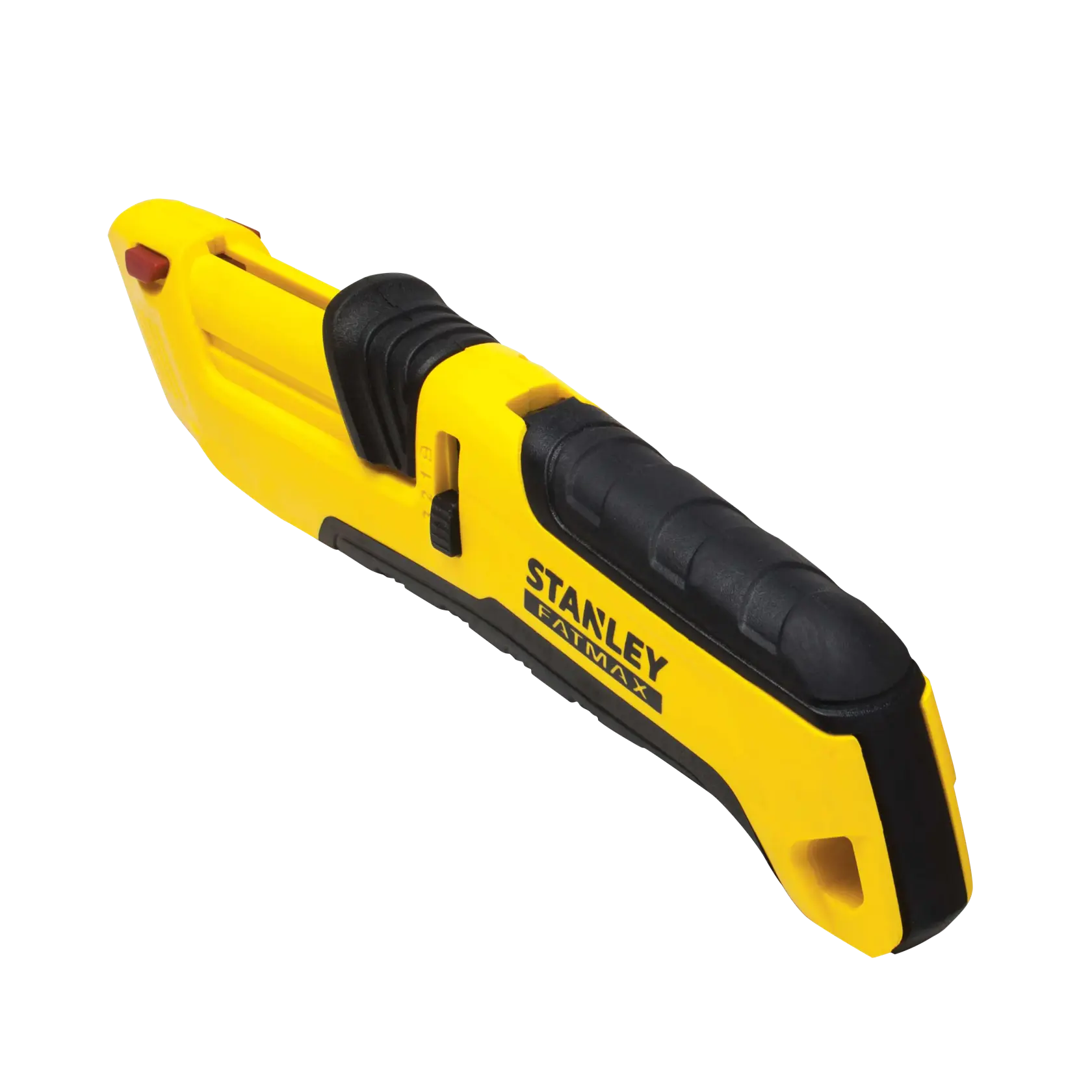 Foto del coltello di sicurezza giallo e nero STANLEY FMHT10365-0, vista angolata su sfondo bianco.