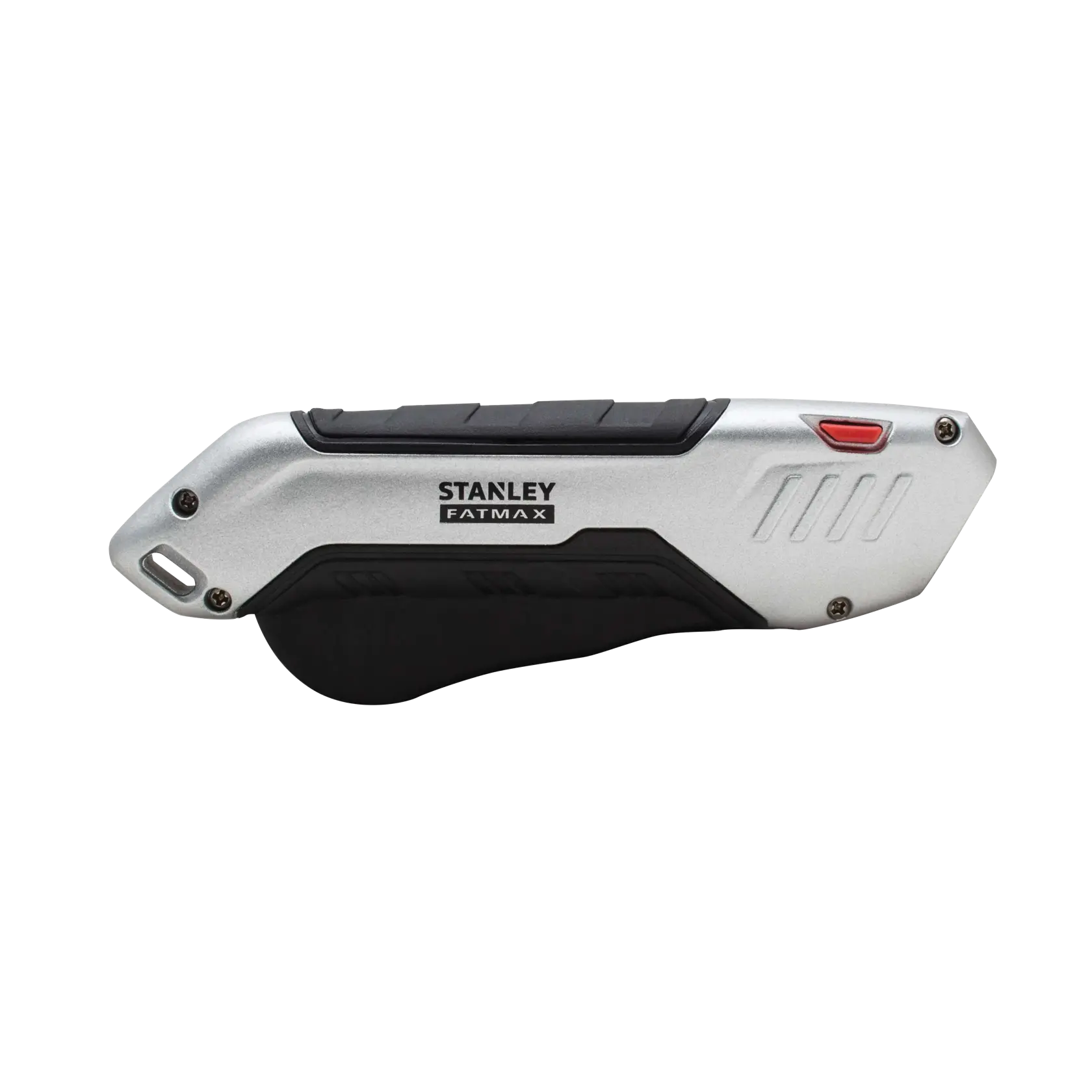 Coltello pieghevole STANLEY FMHT10370-0, argento e nero, vista laterale sinistra su sfondo bianco.