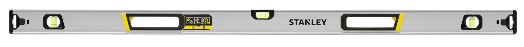 STANLEY FMHT43676-1 livella, argento con dettagli neri e gialli, vista frontale su sfondo bianco.