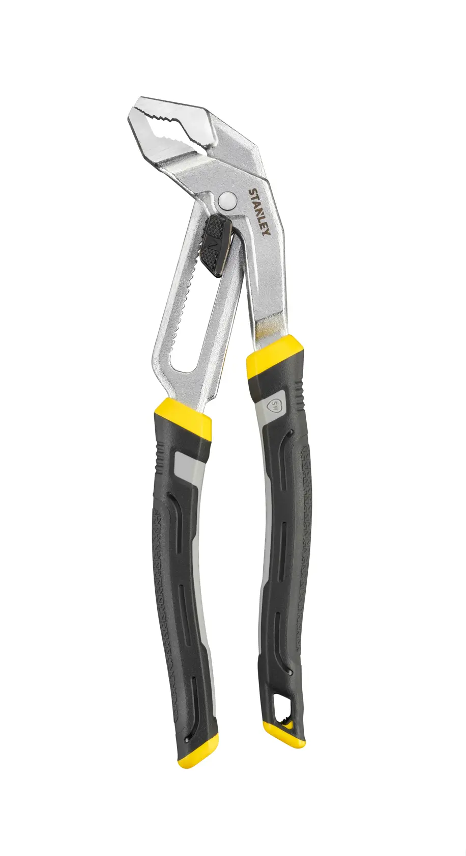 STANLEY FMHT75508-0 pinza regolabile per pompa dell’acqua con manici neri e gialli, vista frontale su sfondo bianco.
