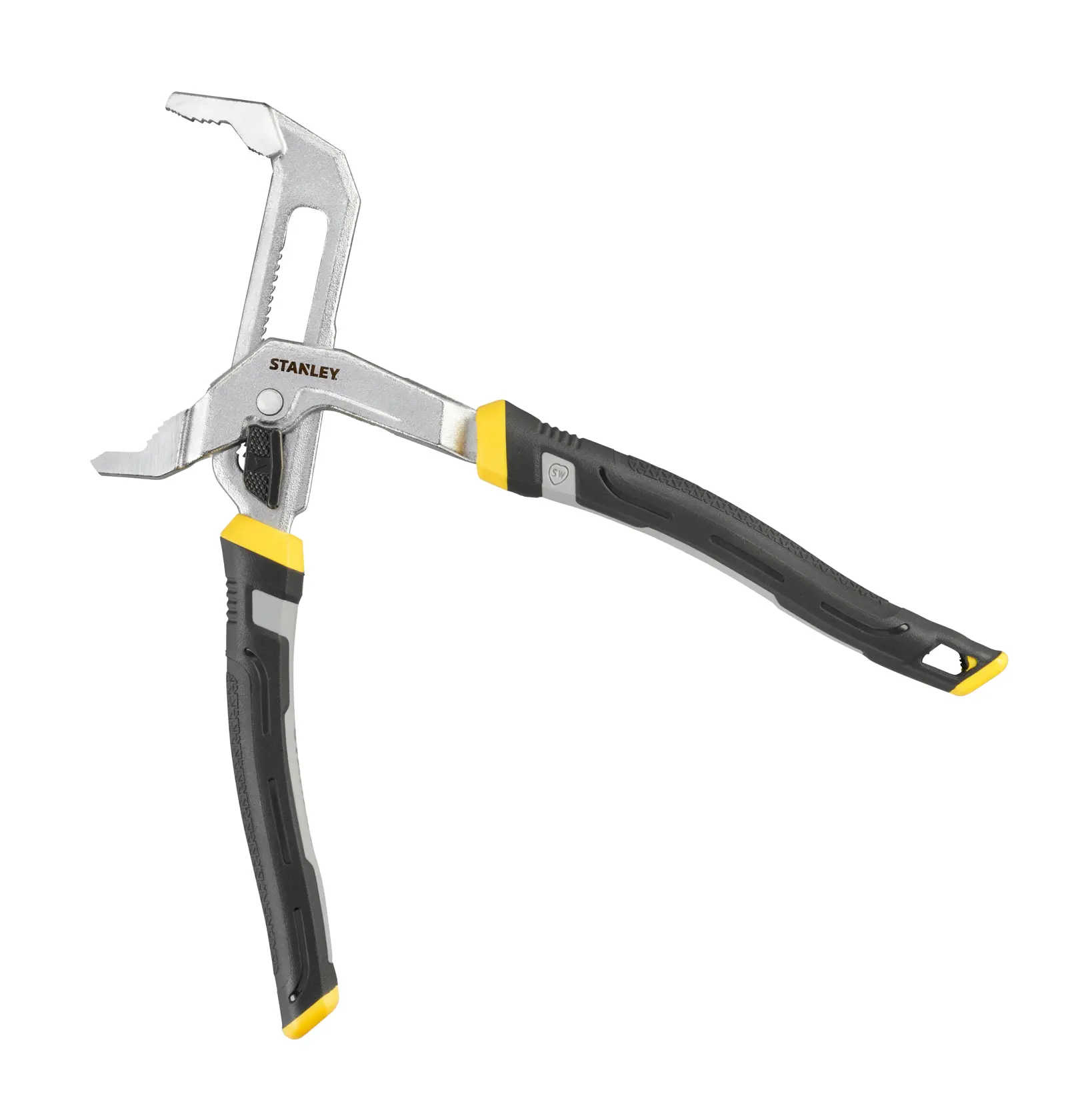 Foto delle pinze regolabili STANLEY FMHT75508-0 con impugnature ergonomiche nere e gialle, vista frontale.