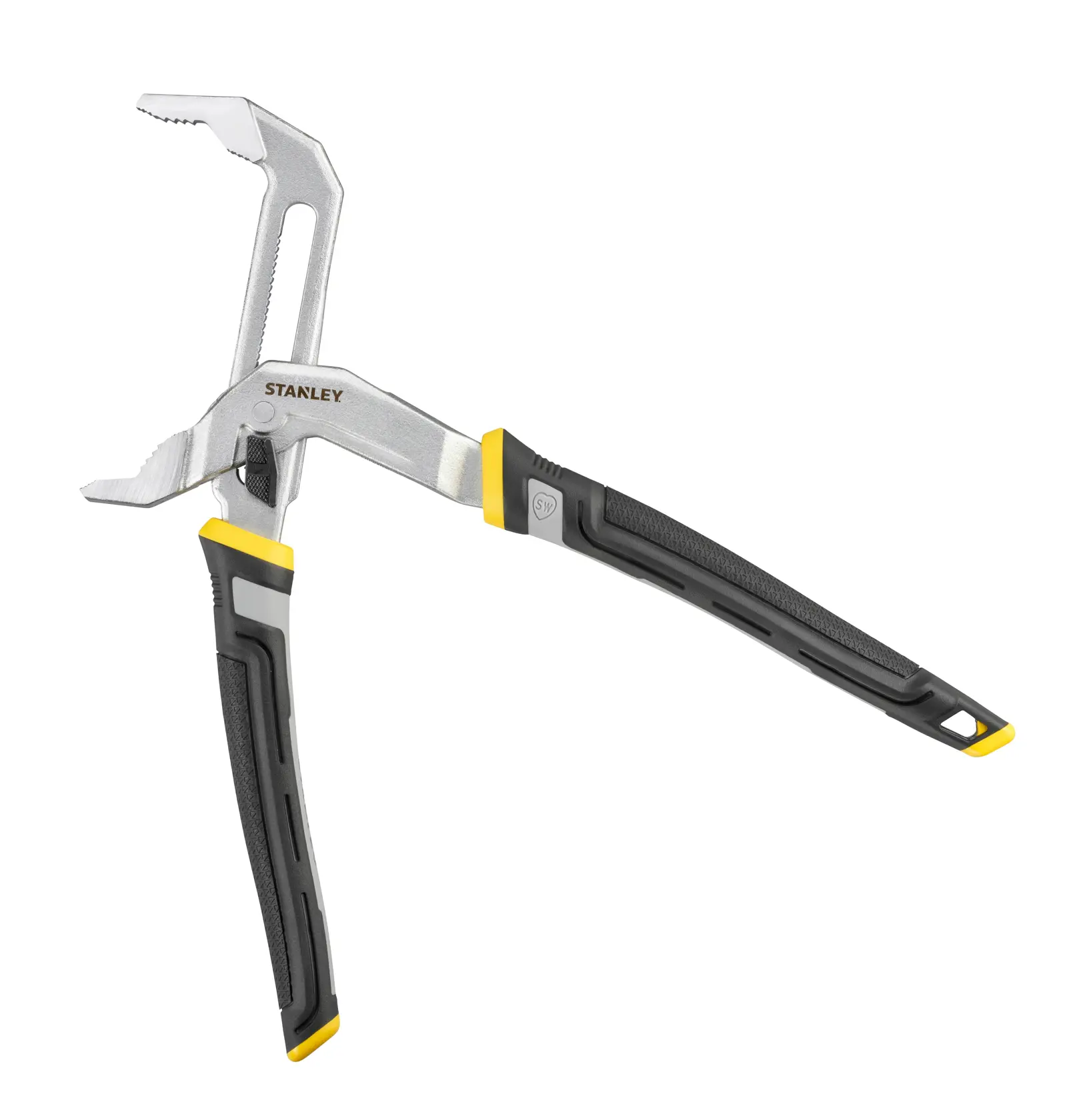 Pinza regolabile STANLEY FMHT75512-0 con manici neri e gialli, vista laterale su sfondo bianco.