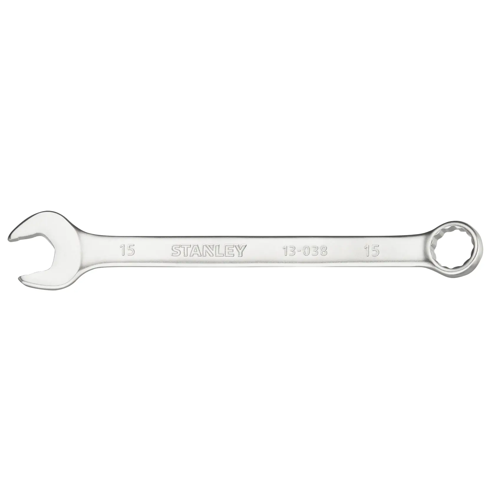 Foto della chiave combinata STANLEY FMMT13038-0, argento, 15mm, su sfondo bianco.