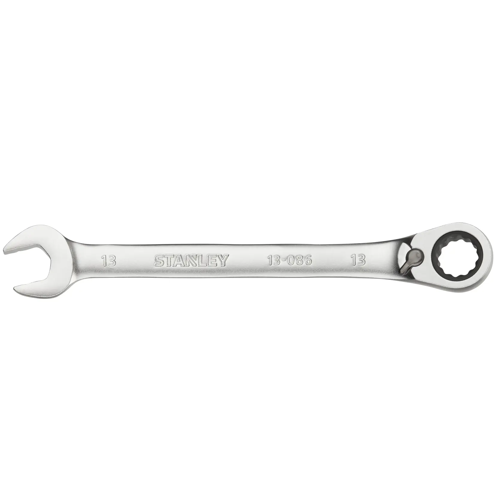 STANLEY FMMT13086-0 chiave combinata a cricchetto argento, angolo frontale, fotografia prodotto