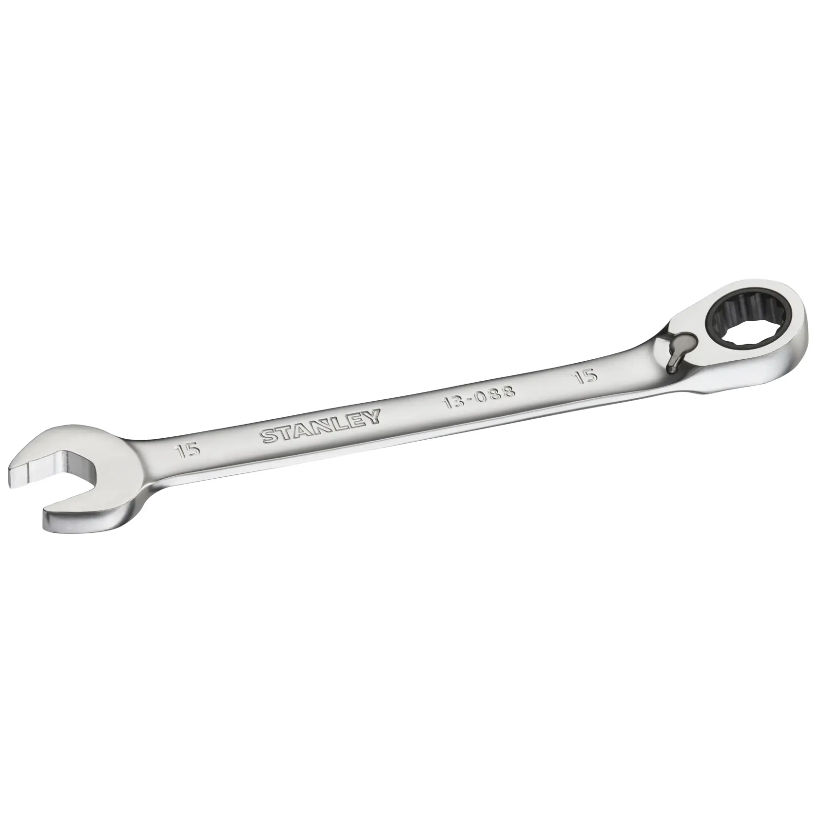 Chiave combinata a cricchetto STANLEY FMMT13088-0 argento, foto angolata su sfondo bianco.