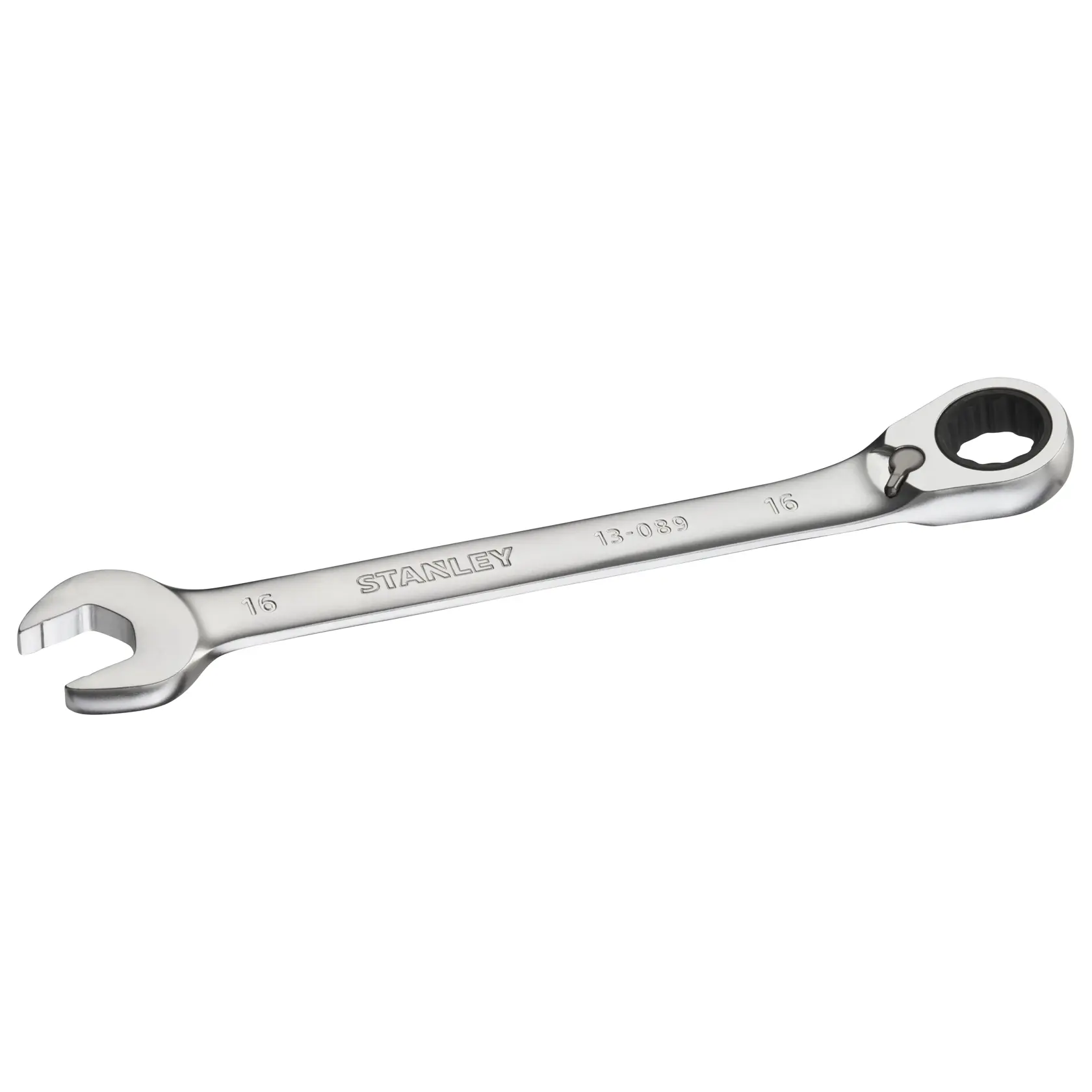STANLEY FMMT13089-0 chiave combinata a cricchetto cromata 16mm, fotografia prodotto, vista angolare.