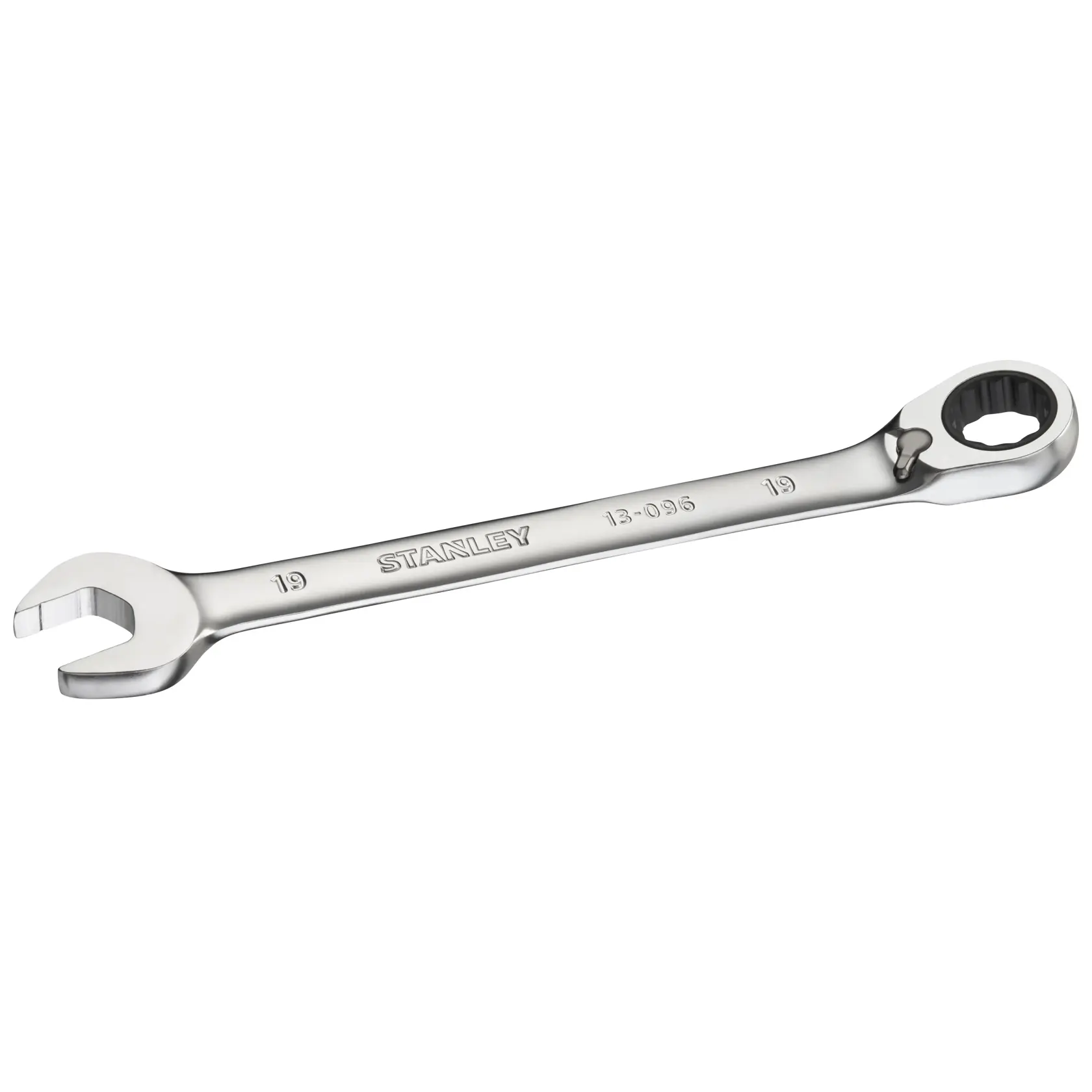Chiave combinata a cricchetto STANLEY FMMT13096-0 argentata, vista angolata su sfondo bianco