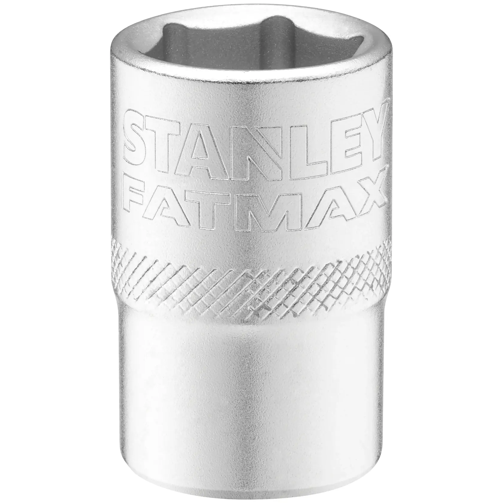 STANLEY FMMT17236-0 bussola, finitura cromata, marchio STANLEY FATMAX, presa zigrinata, vista frontale, sfondo bianco.