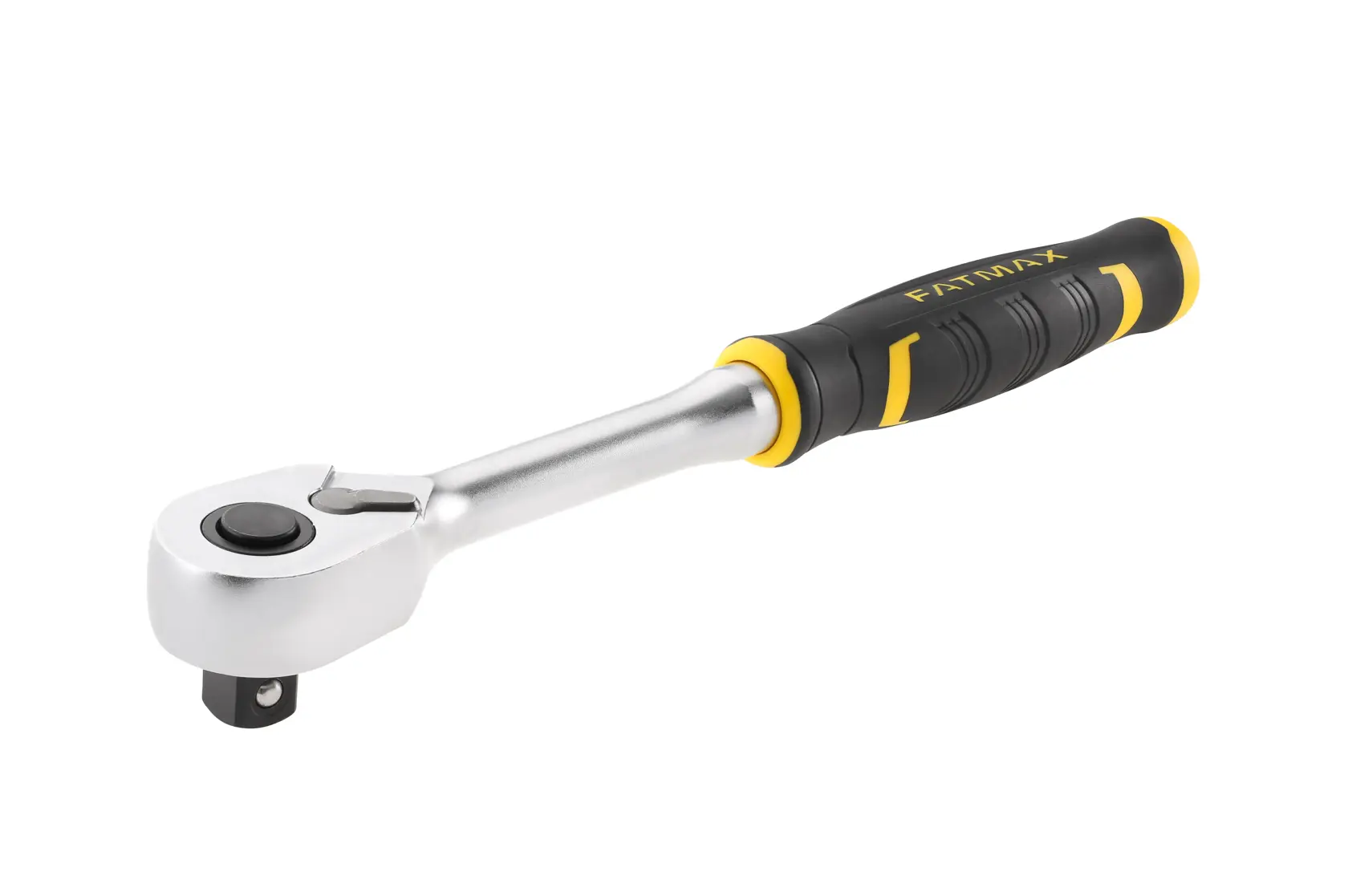 Chiave a cricchetto STANLEY FMMT82676-0 con manico ergonomico nero e giallo, vista laterale su sfondo bianco.