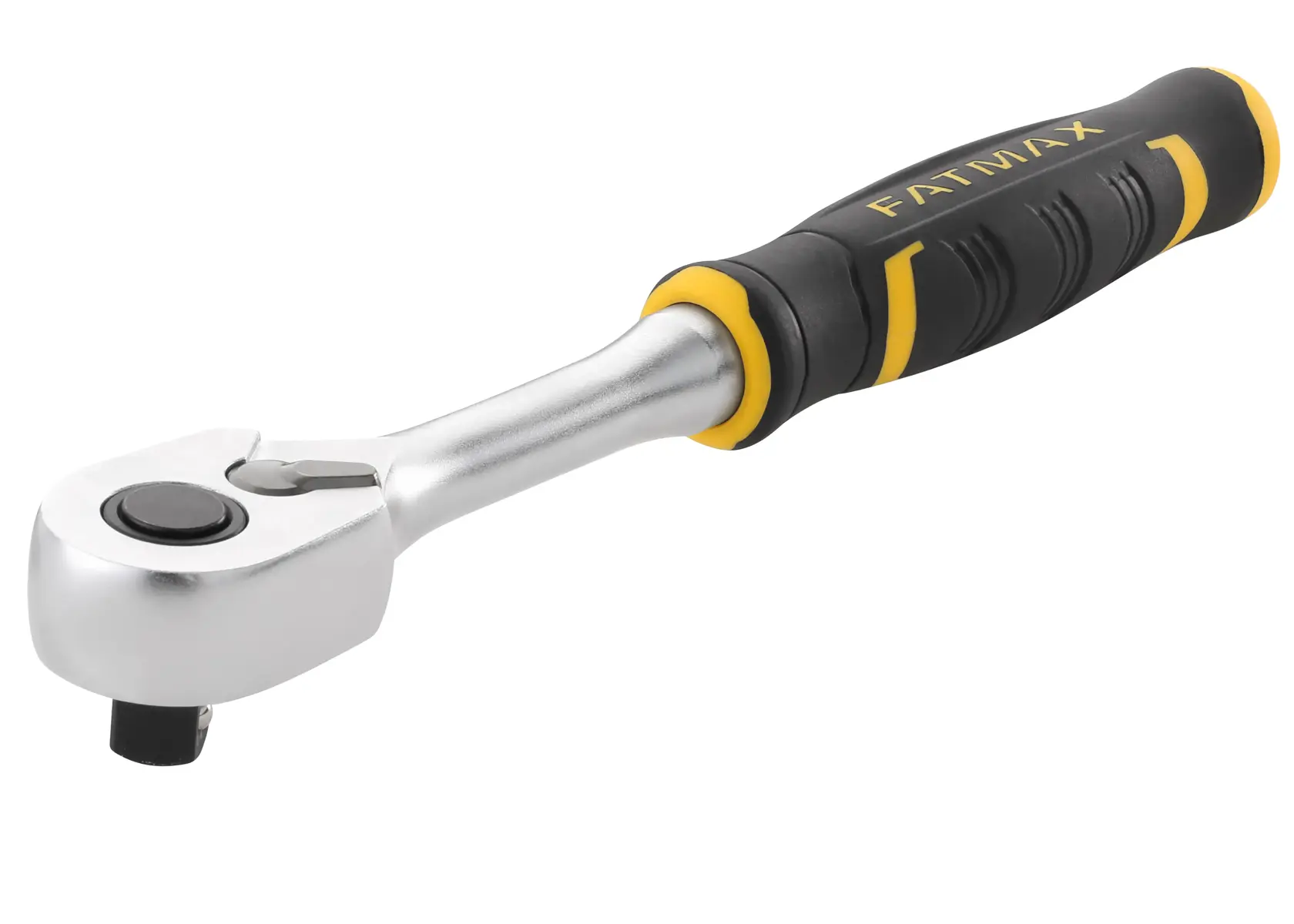 Chiave a cricchetto STANLEY FMMT82677-0 con manico ergonomico nero e giallo, vista laterale su sfondo bianco.