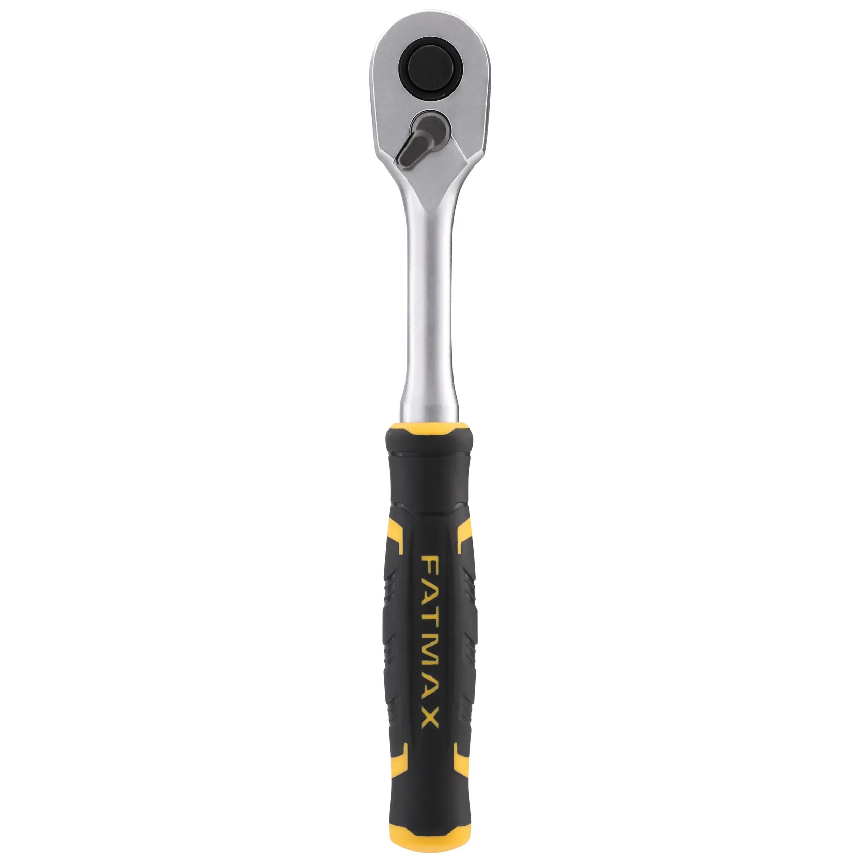 Chiave a cricchetto STANLEY FMMT82677-0 con manico FATMAX nero e giallo, vista frontale, su sfondo bianco.
