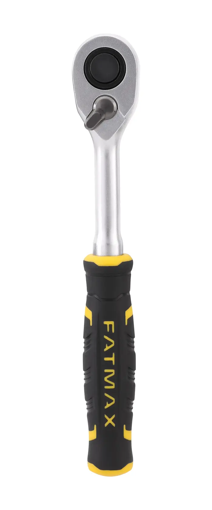 Foto di chiave a cricchetto STANLEY FMMT82678-0 con manico FATMAX nero e giallo, vista frontale su sfondo bianco.