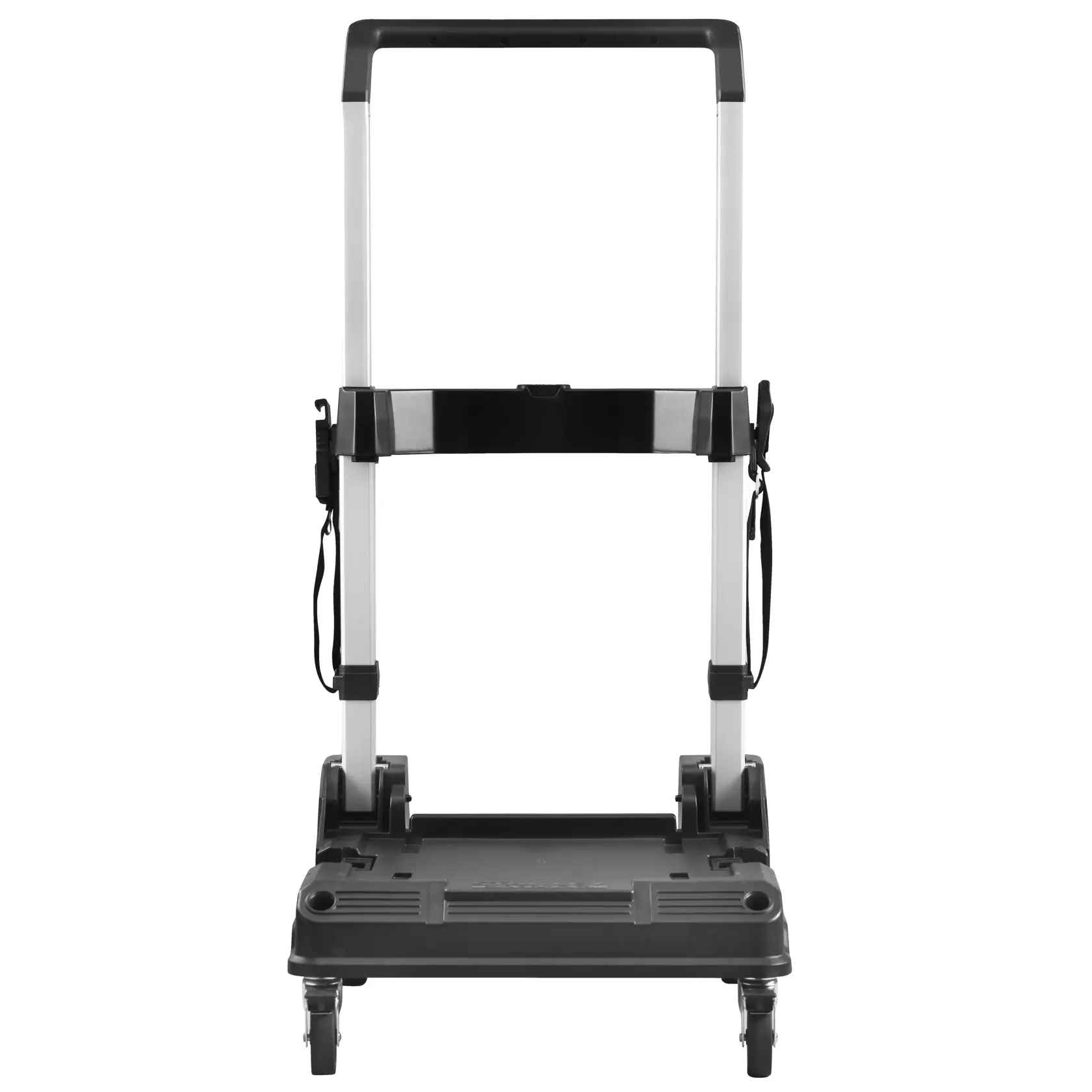 Foto del carrello pieghevole STANLEY FMST1-72363, nero e argento, vista frontale, sfondo bianco.