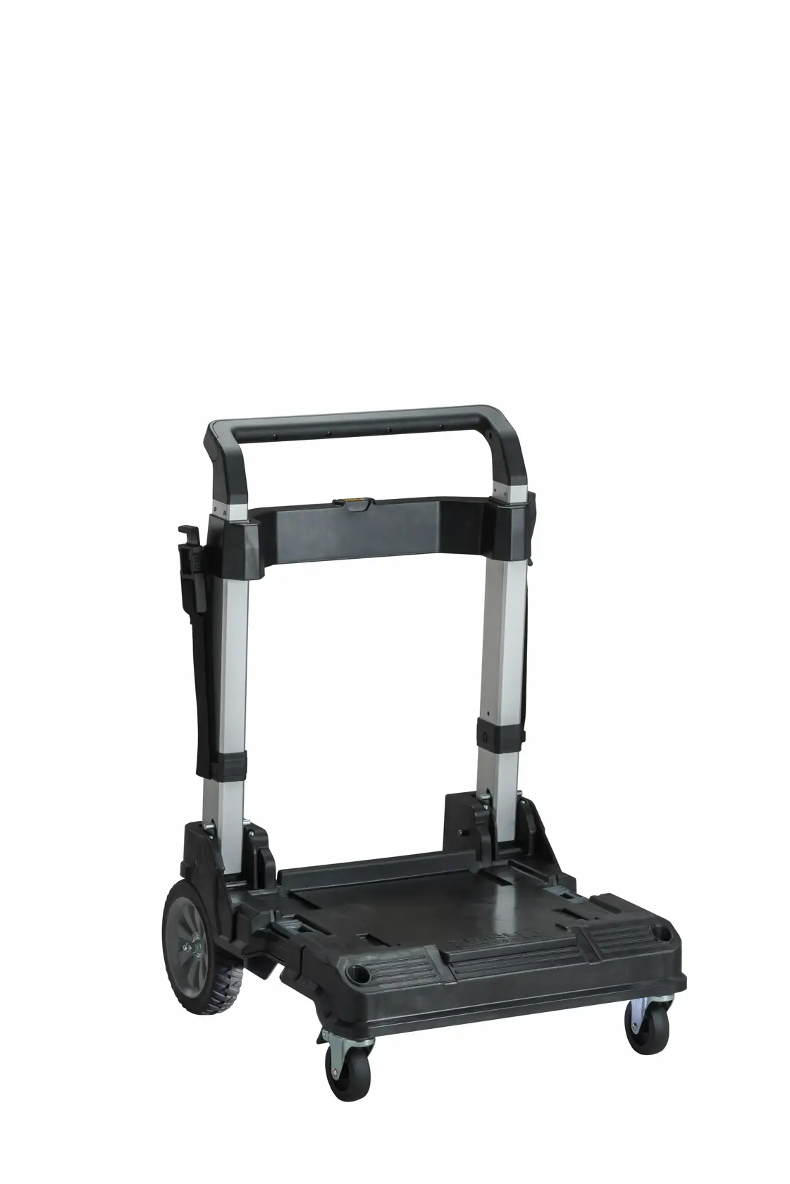 STANLEY FMST1-72363 carrello pieghevole nero e argento, vista frontale su sfondo bianco.